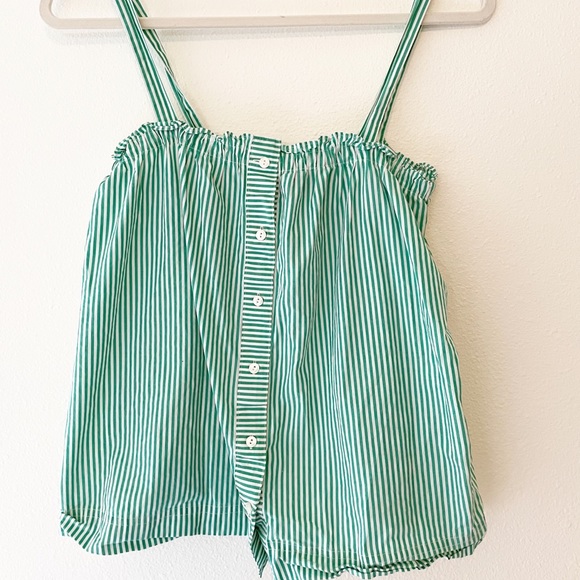 Green/White Stripes Button-front Ruffle Tank Cami - Picture 3 of 8